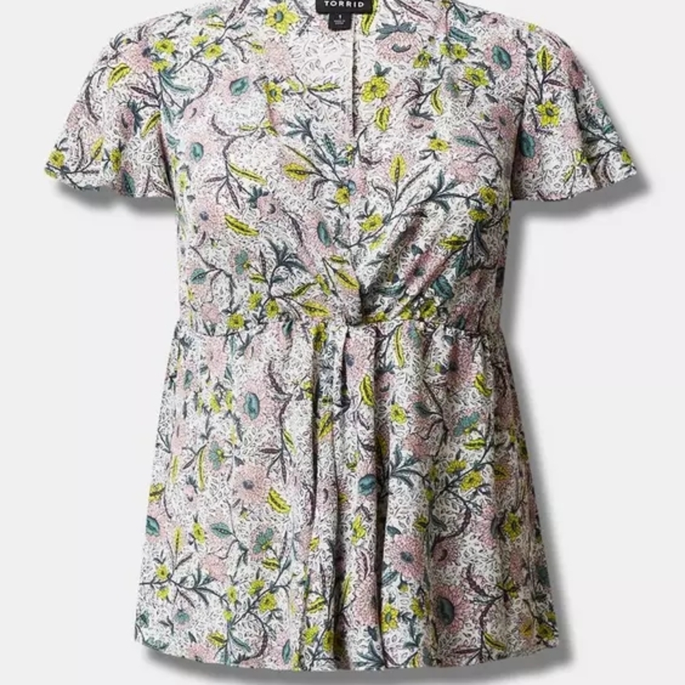 Georgette Twist Surplice Flutter Sleeve Blouse